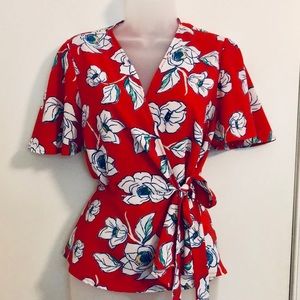 Red floral multicolor top